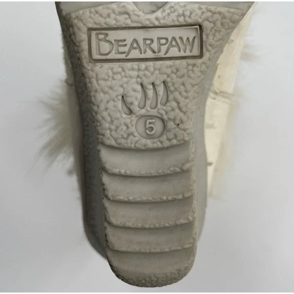 Bearpaw Wedge Goat Fur Winter Boots Womens 5 White Feathers - Picture 7 of 9